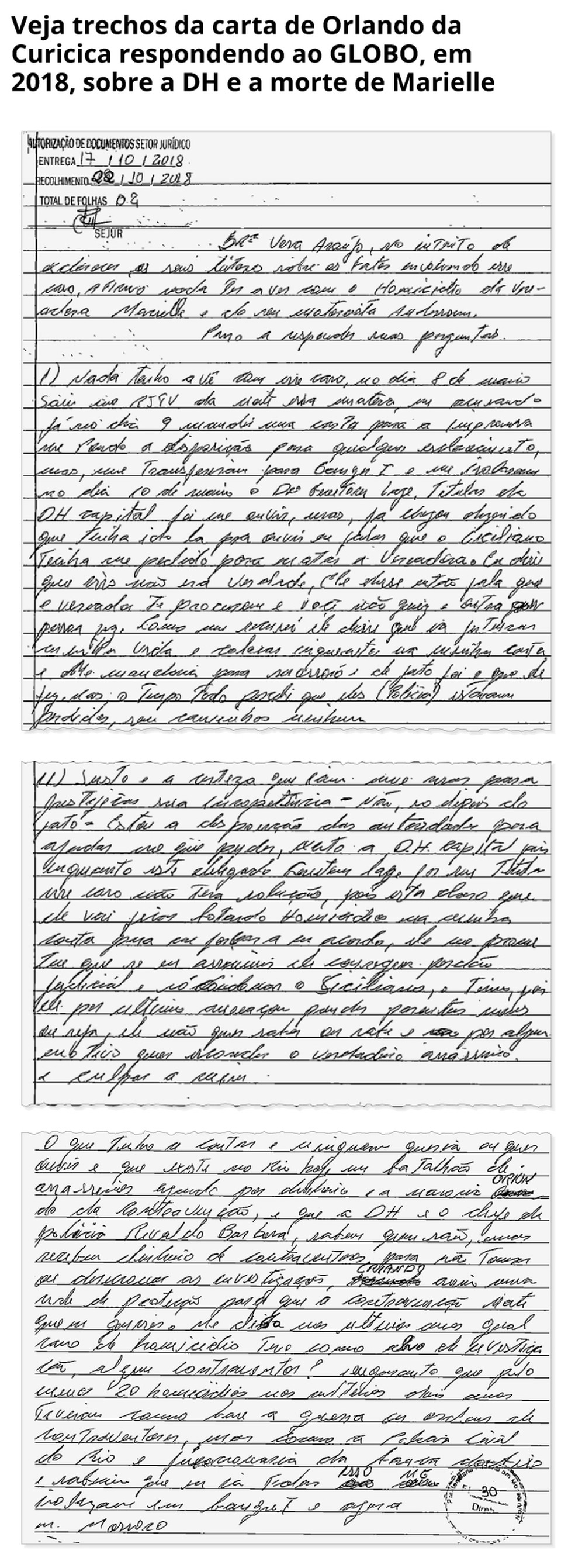 Rasgadinhos com trechos da carta de Orlando da Curicica para O GLOBO — Foto: Criação