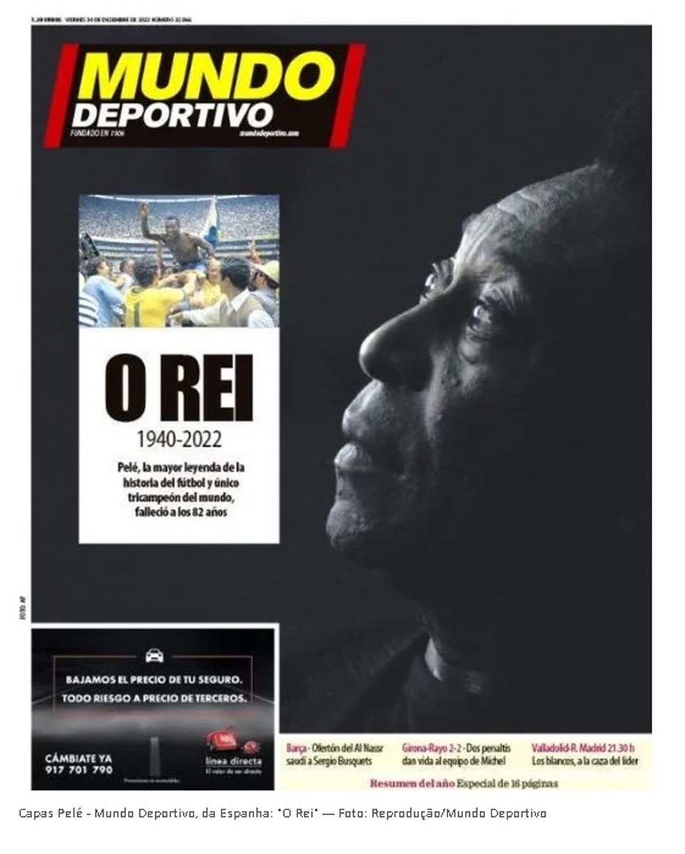 No espanhol Mundo Deportivo, o olhar de Pelé para sua glória — Foto: Reprodução