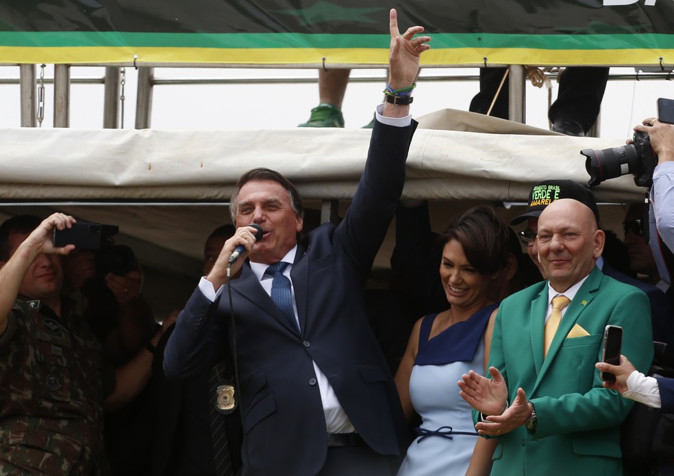 O presidente Jair Bolsonaro discursa durante 7 de Setembro em Brasília — Foto: Cristiano Mariz/Agência O Globo