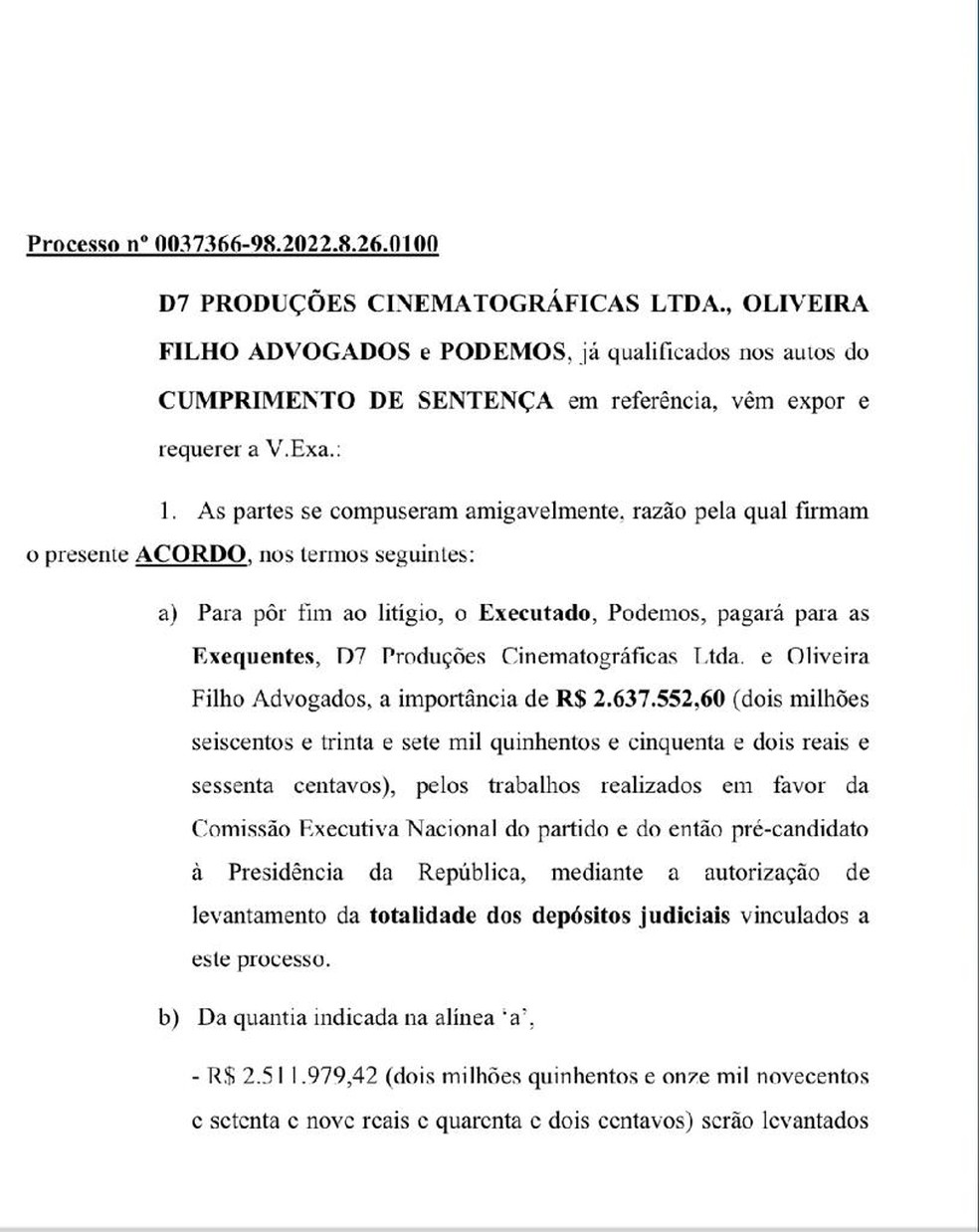 Trecho do acordo firmado entre Podemos e agência de publicidade envolvendo gastos com a pré-campanha de Sergio Moro — Foto: Reprodução