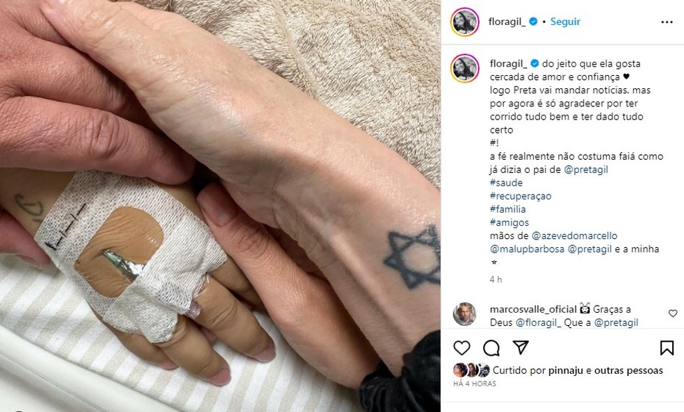 Preta Gil recebe carinho da família depois de cirurgia — Foto: Reprodução