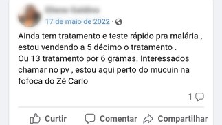 Garimpeiros trocam medicamento contra malária em gramas de ouro em grupo do Facebook — Foto: Reprodução/Facebook