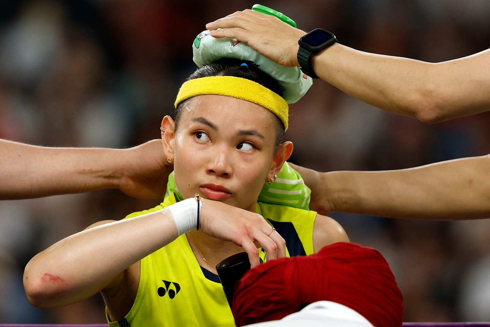 Tai Tzu-ying, de Taiwan, durante a partida da fase de grupos do badminton individual feminino — Foto: Luis Tato / AFP