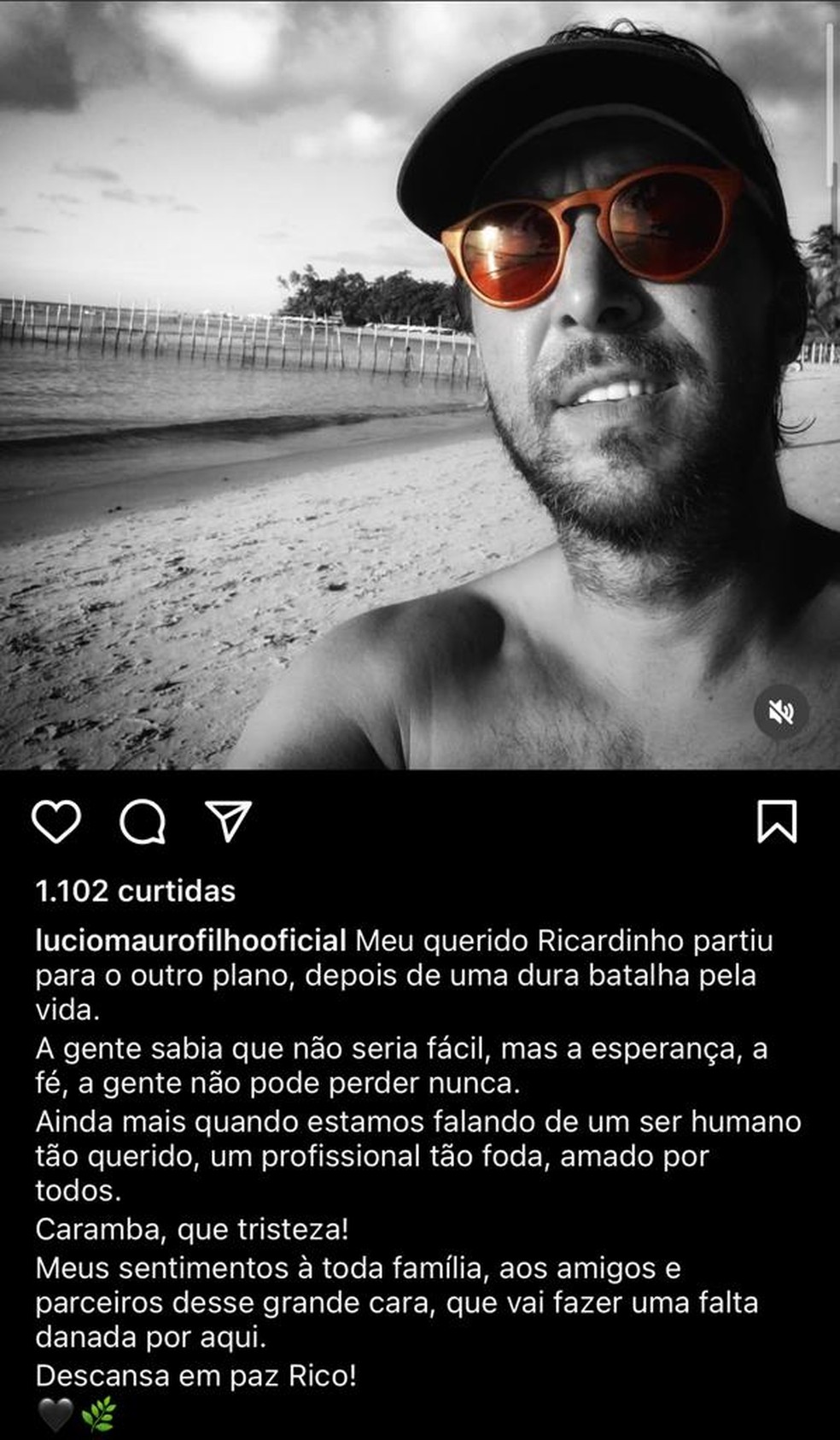 Lúcio Mauro Filho compartilhou despedida a Rico Tavares no Instagram — Foto: Reprodução