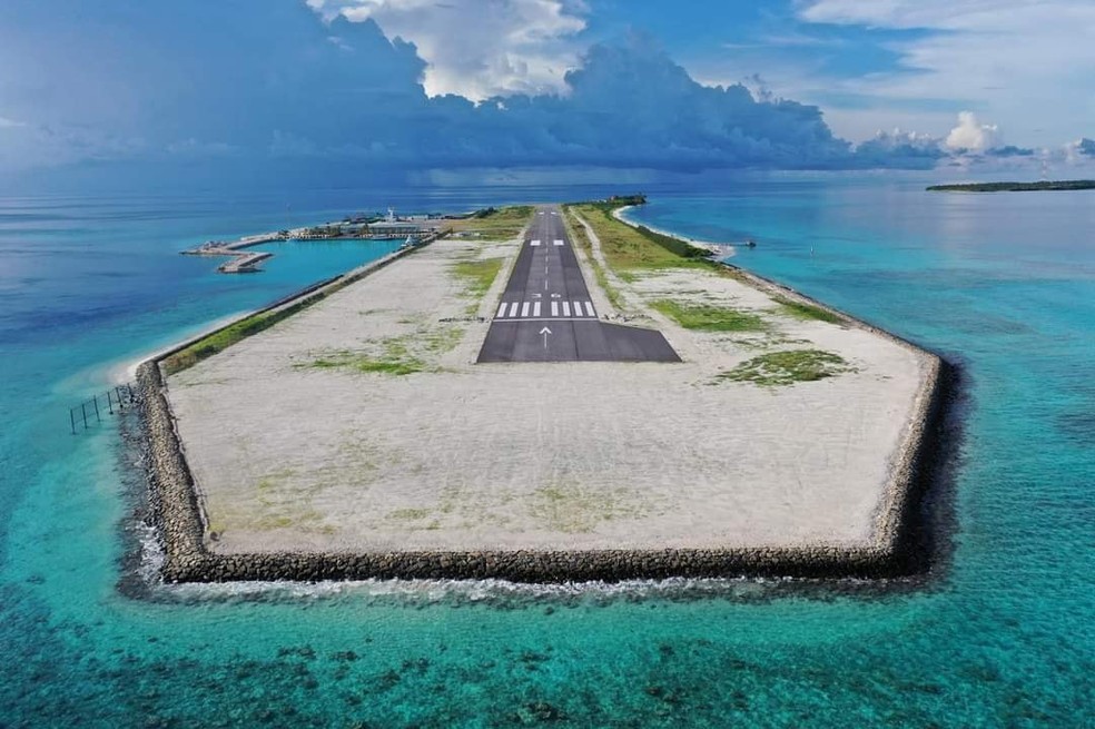 O Aeroporto de Madivaru, no atol de Lhaviyani, nas Maldivas, foi inaugurado em fevereiro — Foto: Reprodução