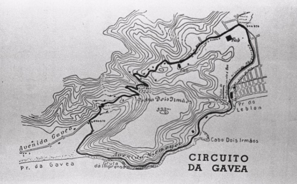 Circuito da Gávea: O trajeto da prova, em mapa de 1941 — Foto: Arquivo/Agência O GLOBO