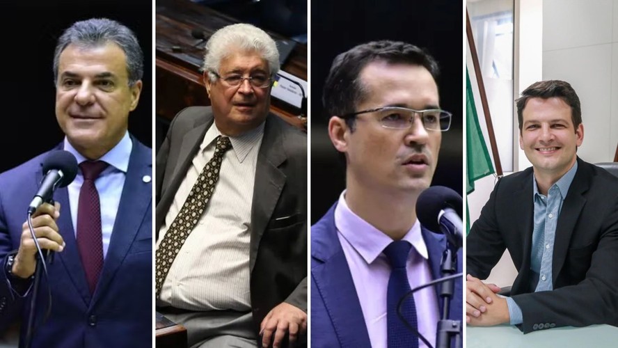 Os pré-candidatos à prefeitura de Curitiba Beto Richa (PSDB), Requião (Mobiliza), Deltan Dallagnol (Novo) e Eduardo Pimentel (PSD)