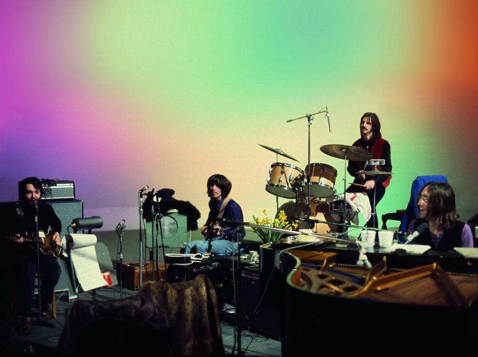 Oa Beatles, durante a gravação do álbum "Get Back", em 1969 — Foto: Divulgação/Linda McCartney/Apple Corps