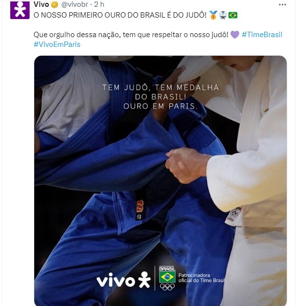 Vivo pega carona no ouro do judô em campanha nas redes sociais — Foto: Reprodução