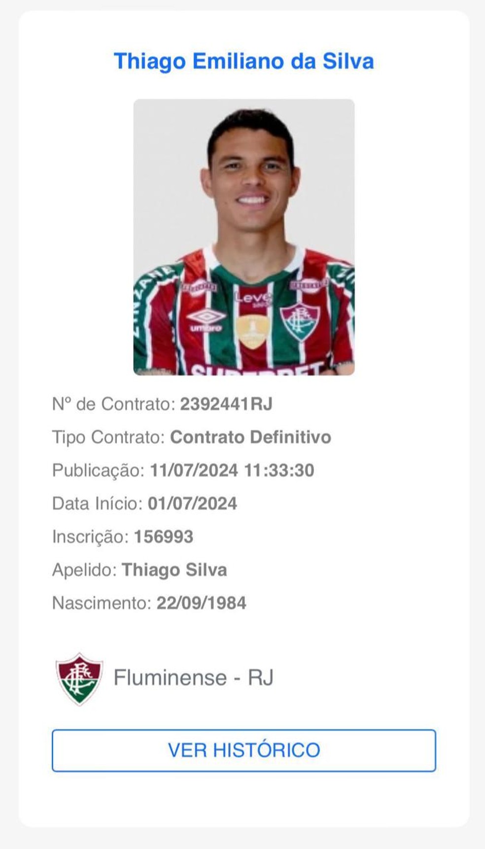 Thiago Silva foi inscrito no BID da CBF — Foto: Reprodução