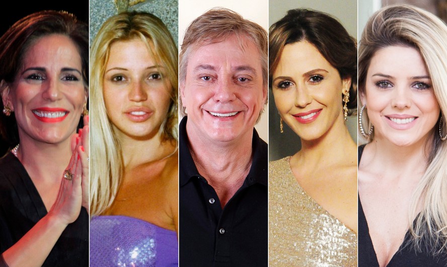 Fábio Jr entre quatro de suas sete ex-mulheres: Glória Pires, Patrícia de Sabrit, Guilhermina Guinle e Mari Alexandre