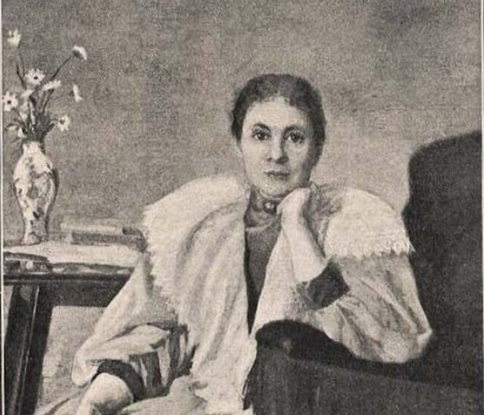 Maria Amália Vaz de Carvalho, em pintura de Veloso Salgado — Foto: Reprodução