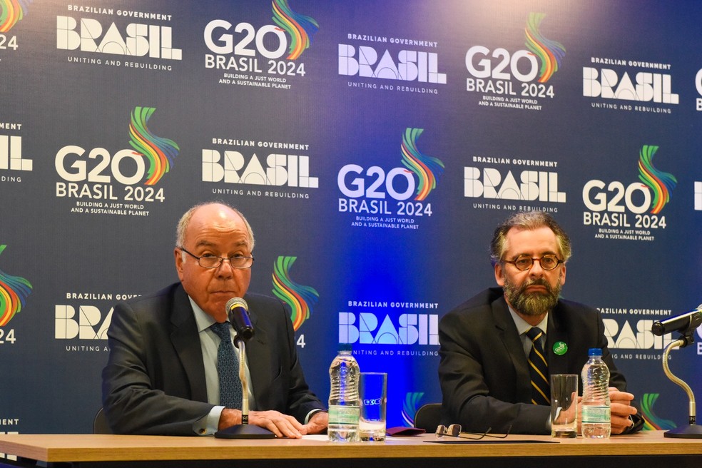 Entrevista com Mauro Vieira e Maurício Lyrio, durante encontro ministerial do G20, nesta terça-feira, no Rio — Foto: Alex Ferro/G20/Divulgação