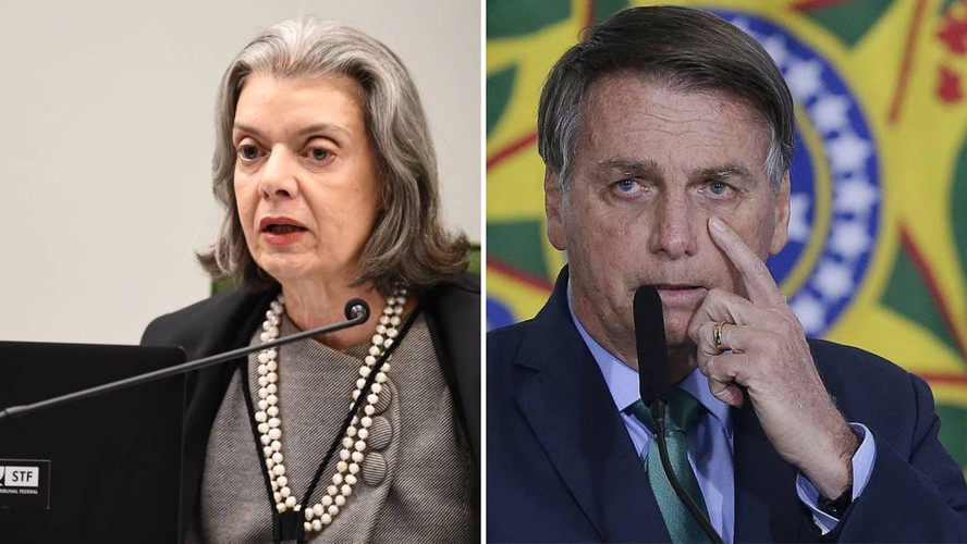 A ministra do STF Carmen Lúcia e o ex-presidente Jair Bolsonaro