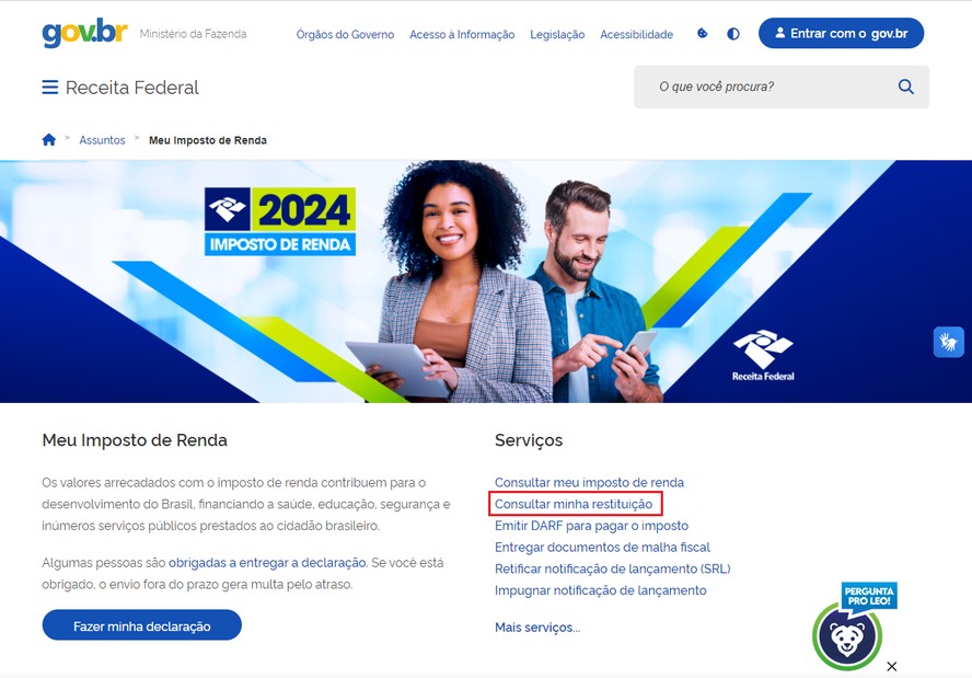 Como consultar restituição do IR 2024