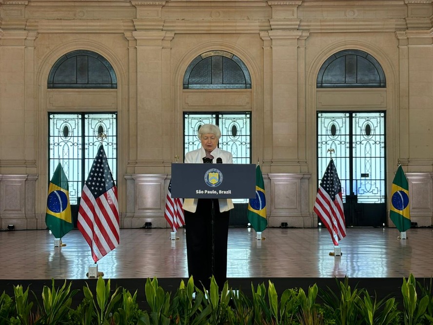 Yellen em evento em São Paulo, nas programações do G20