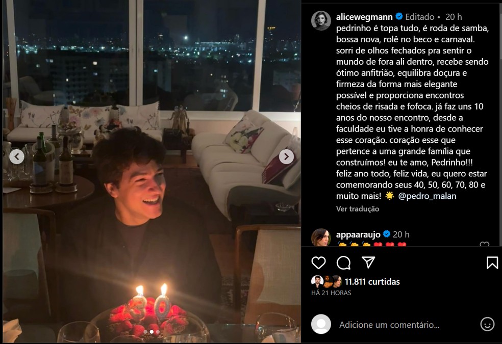 Alice Wegmann parabeniza o ex no seu aniversário — Foto: Reprodução/Instagram