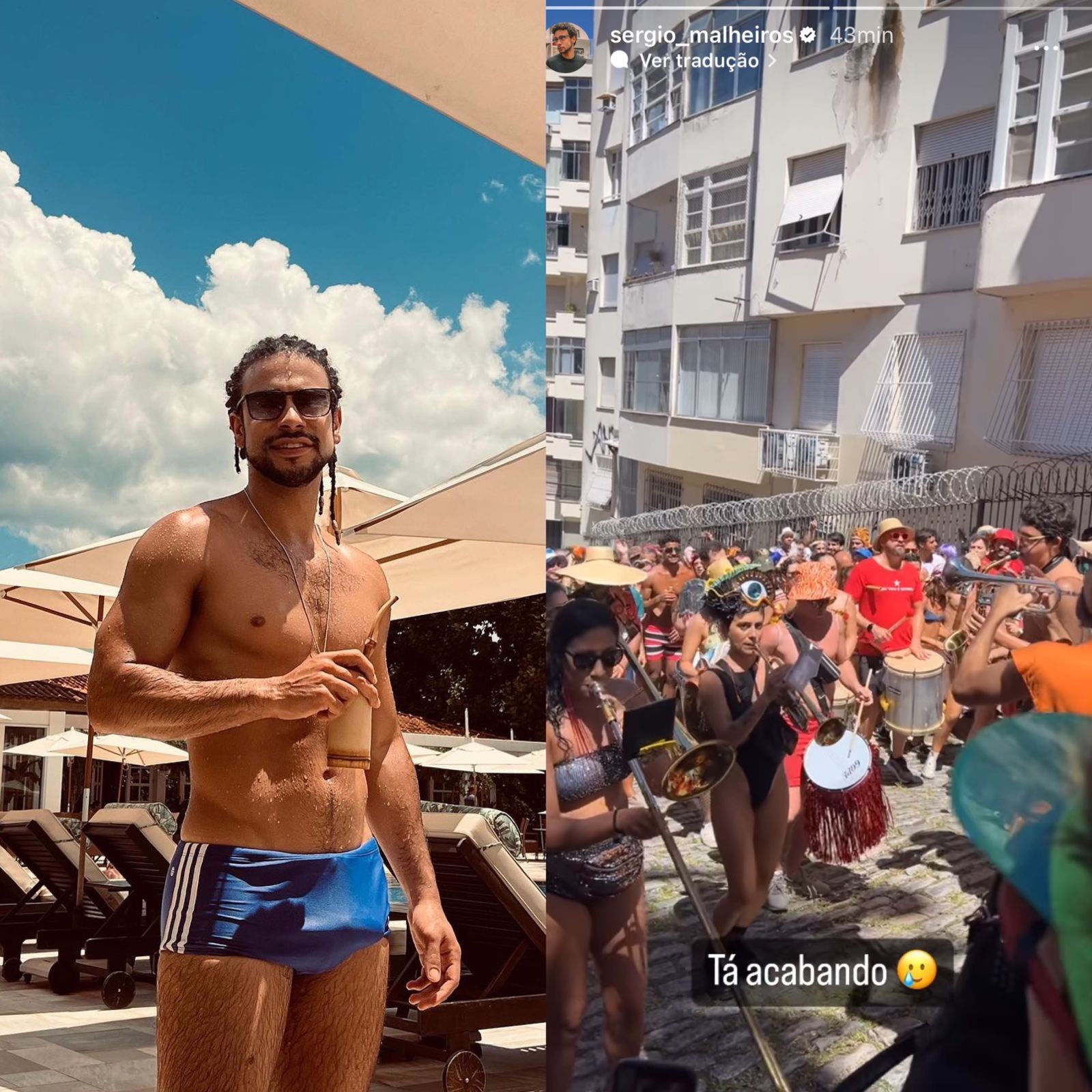 Sergio Malheiros curtiu o sábado de carnaval no Rio em um bloco de rua — Foto: Reprodução/Instagram
