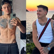 Aos 23 anos, o ator Thomaz Costa aparece bem diferente com os braços e peito cobertos por tatuagens — Foto: Reprodução/Instagram