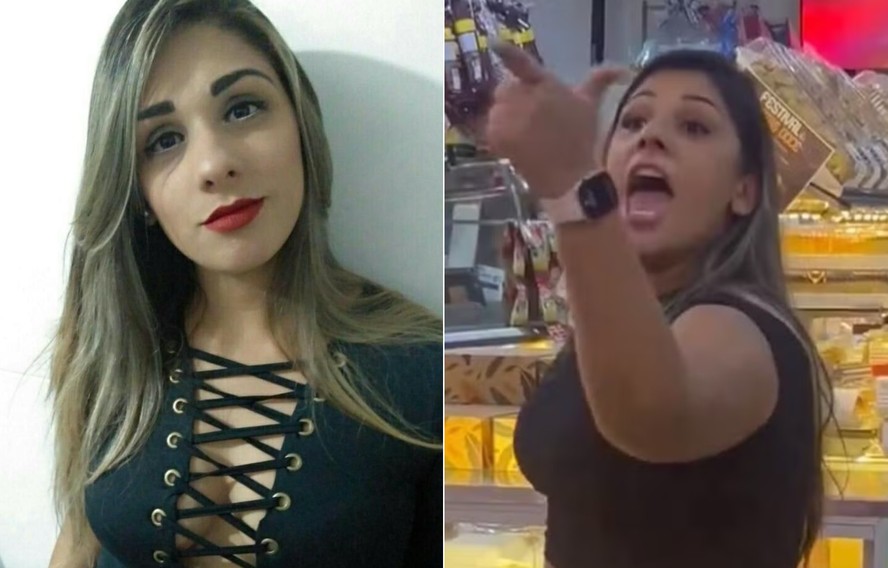 Jaqueline Santos Ludovico em dois momentos: em foto de arquivo e no dia do ataque filmado