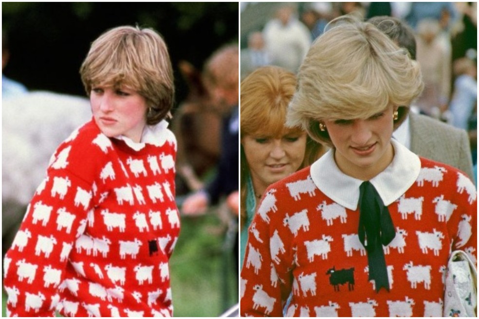 Suéter ‘ovelha negra’ usado pela princesa Diana vai a leilão e já tem lances de R$ 600 mil — Foto: Reprodução