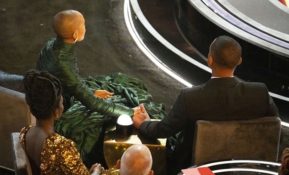 Jada e Will Smith na cerimônia do Oscar: tapa que entrou para a História — Foto: Ruth Fremson/The New York Times