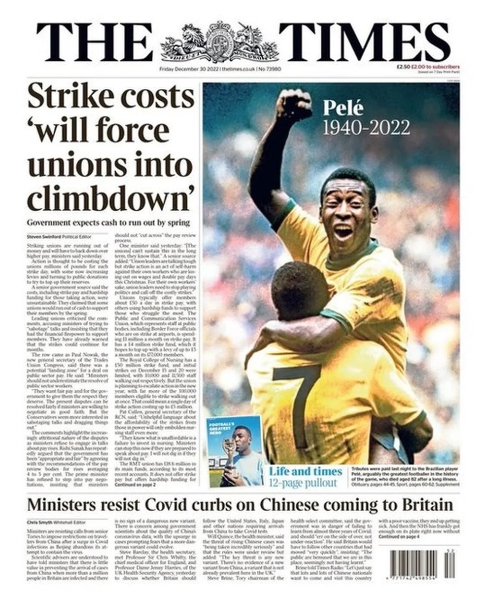 The Times, Inglaterra: caderno especial para Pelé — Foto: Reprodução