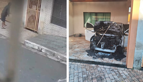 Vídeo: homem segue motorista e ateia fogo a carro na garagem da vítima após levar 'buzinada' 
