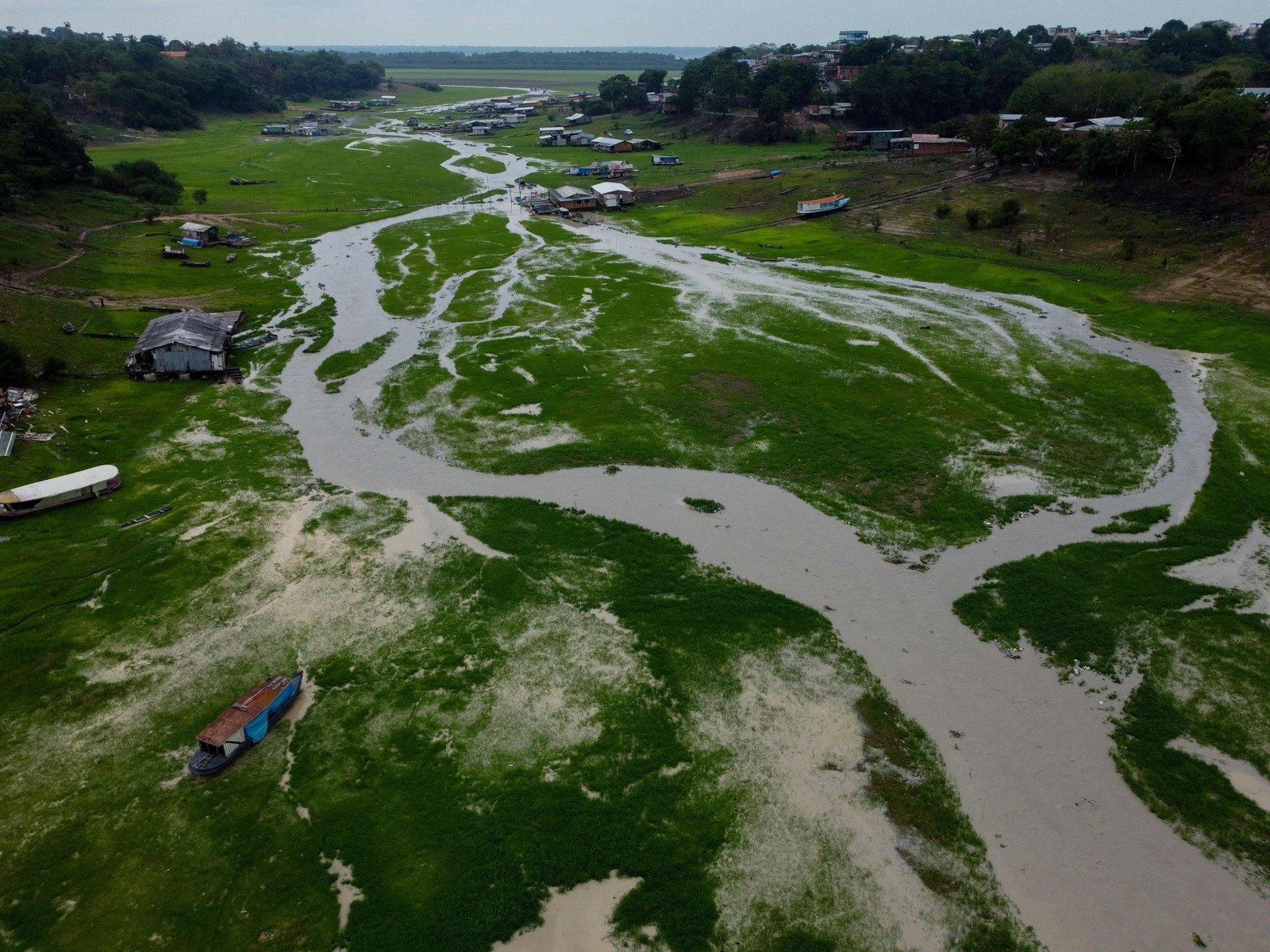 Rio Negro atingiu 13,59 metros, a sua maior baixa histórica — Foto: Michael Dantas/AFP