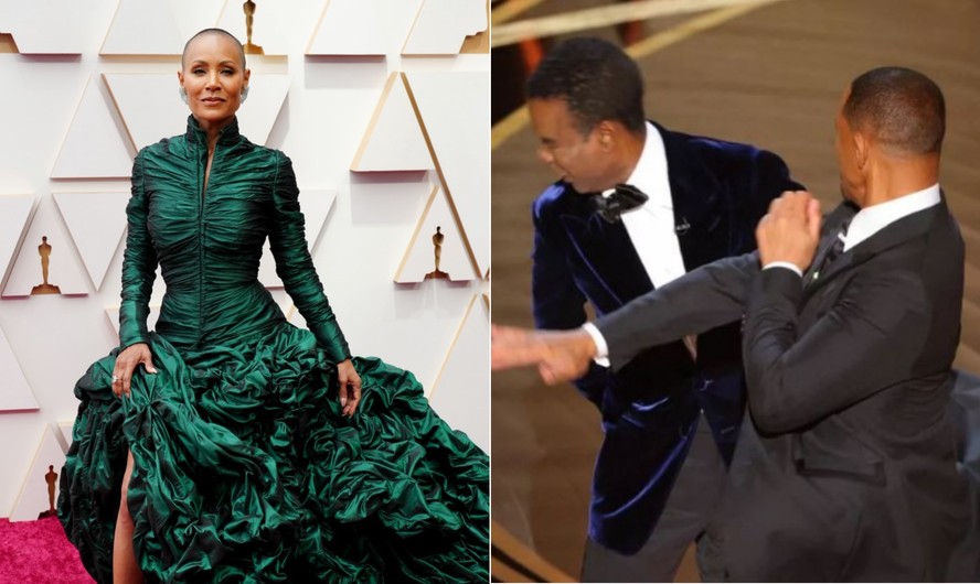 Jada Pinkett Smith e ao lado o tapa de Will Smith em Chris Rock