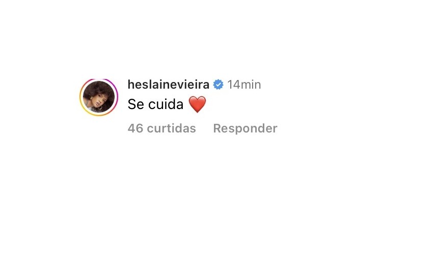 A atriz Heslaine Vieira manda apoio para Lexa — Foto: Reprodução/Instagram