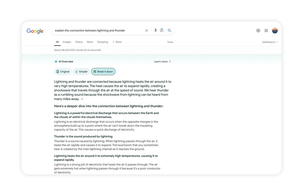 Exemplo de respostas que virão no Google com o "AI Overview" — Foto: Divulgação/Google