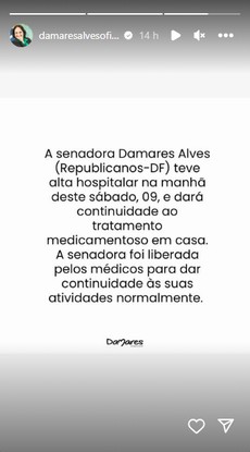 Damares Alves recebe alta após internação em Brasília