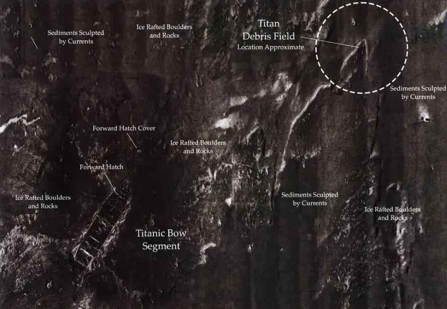Mapa foi elaborado por especialistas do RMS Titanic, cujo diretor morreu em implosão do submersível Titan
