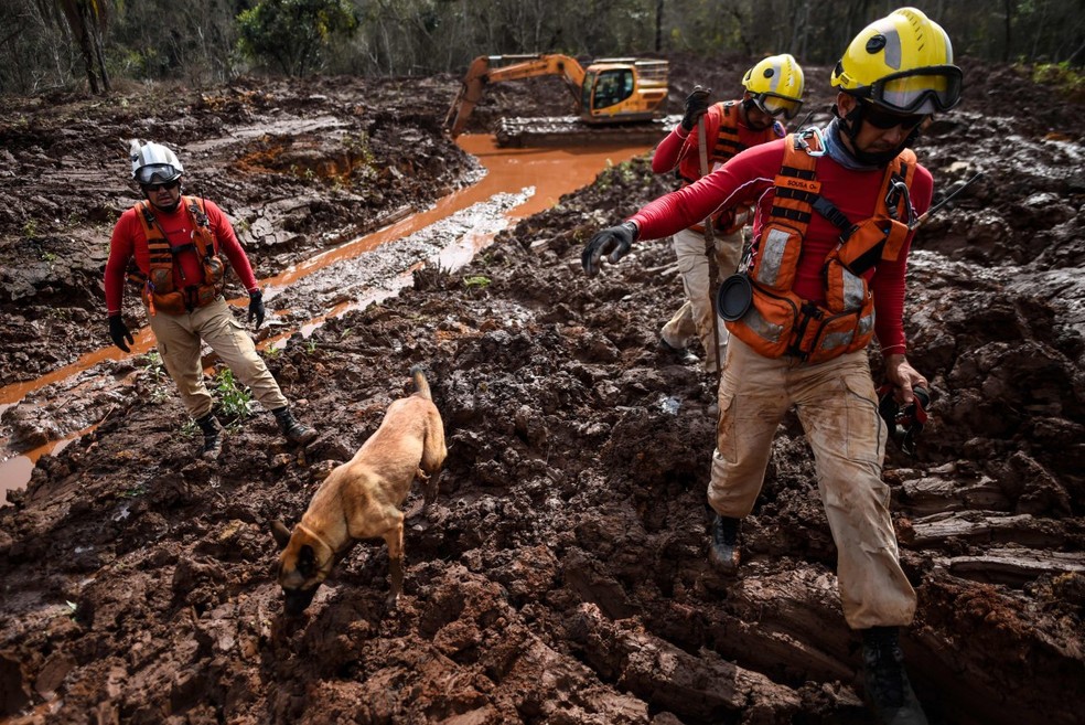 Bombeiros buscam sobreviventes e corpos em Brumadinho após rompimento de barragem de rejeitos, em 2019: Bartolomeo assumiu Vale em meio à sua maior crise — Foto: Douglas Magno / AFP