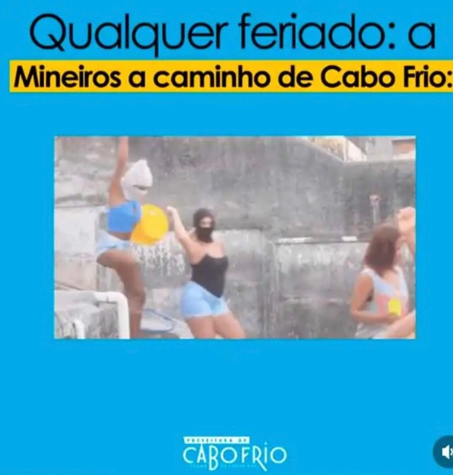 Postagem da Prefeitura de Cabo Frio, em redes sociais,  debocha sobre a visita de  mineiros  na cidade