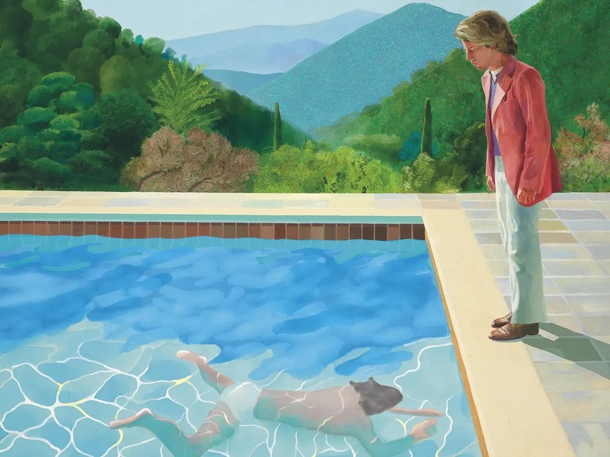 Clássico da arte queer, mergulho reflexivo inspirou “Retrato de um artista (Piscina com duas figuras)”, de David Hockney e pontua várias cenas de “Dueto dos ausentes”