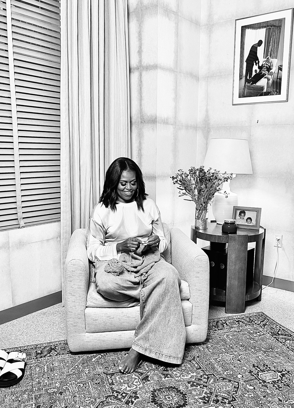 Michelle Obama usa o tricô como recurso para driblar a ansiedade — Foto: Divulgação