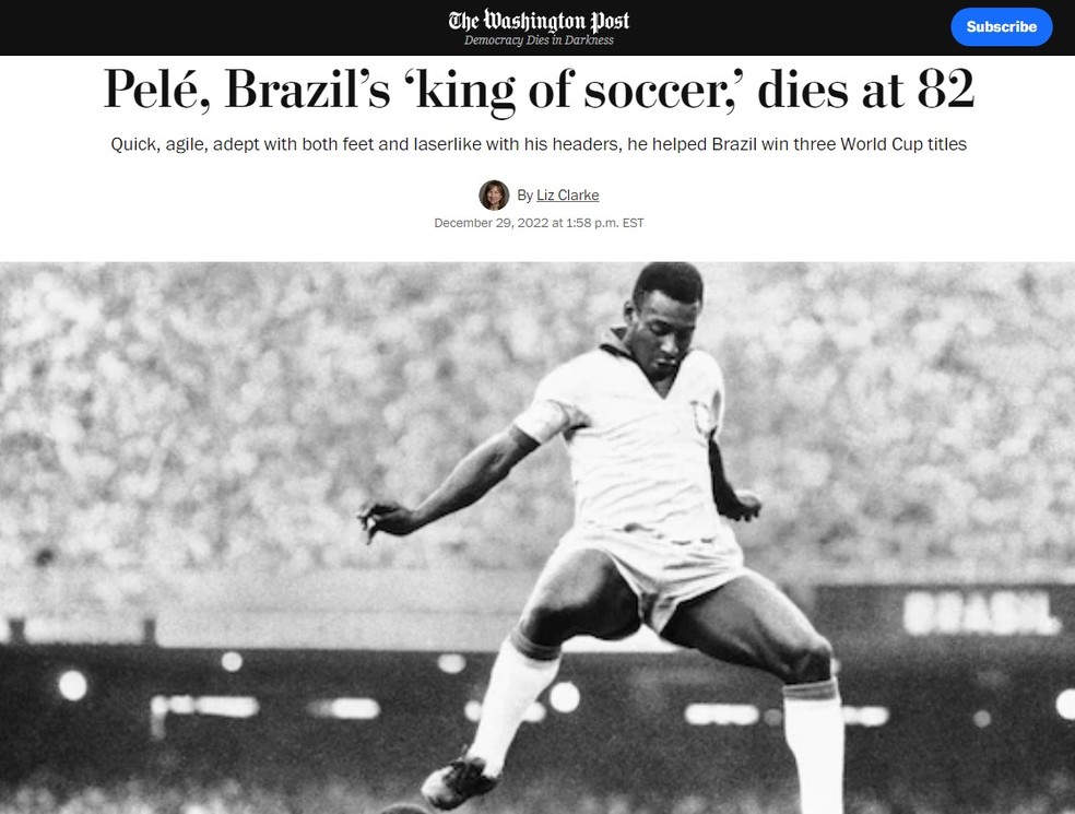  The Telegraph classificou Pelé como 'um dos esportistas mais icônicos de todos os tempos' — Foto: Reprodução