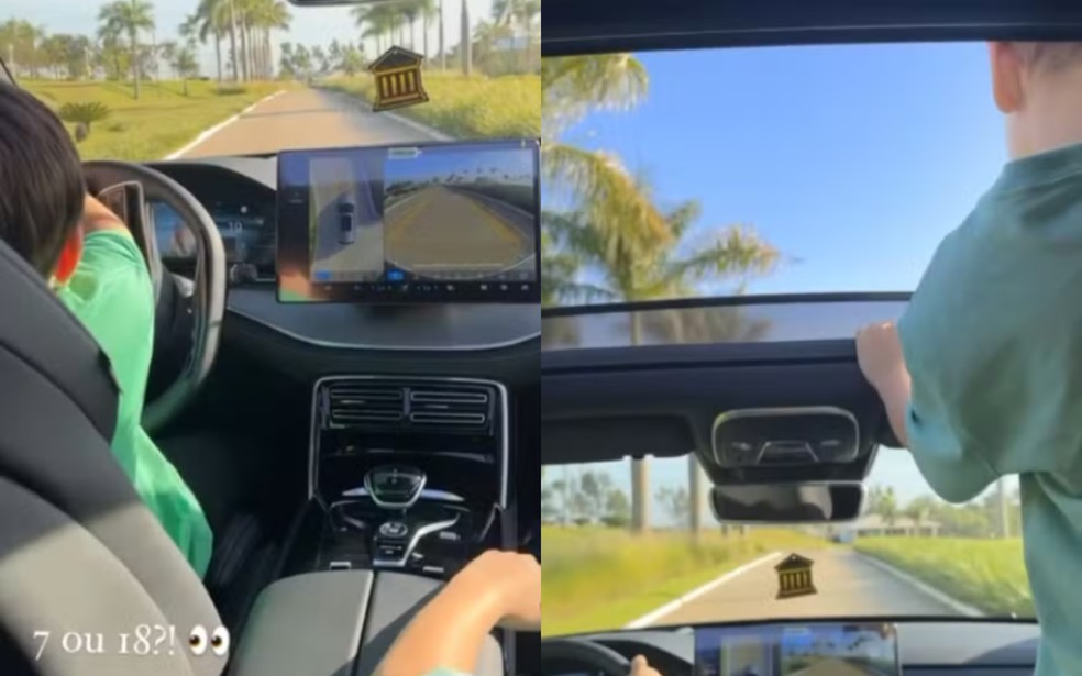 Andressa Suita mostrou filho de 7 anos dirigindo carro com irmão ao lado — Foto: Reprodução Instagram