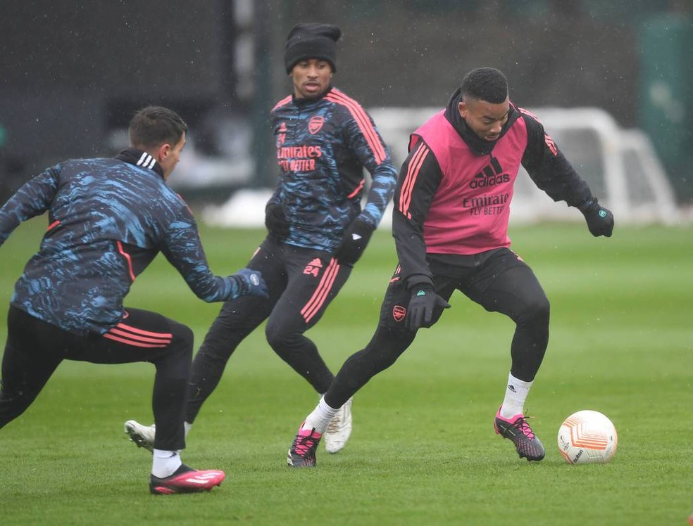 Gabriel Jesus em treino do Arsenal — Foto: Arsenal/site oficial