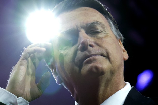 NATIONAL HARBOR, MARYLAND - MARCH 04: Former President of Brazil Jair Bolsonaro pauses as he speaks during the annual Conservative Political Action Conference (CPAC) at Gaylord National Resort & Convention Center on March 4, 2023 in National Harbor, Maryland. Former President Donald Trump will address the event this afternoon