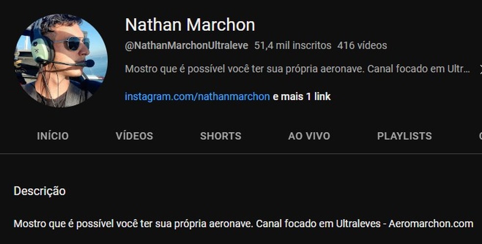 Canal do Nathan Marchon — Foto: Reprodução