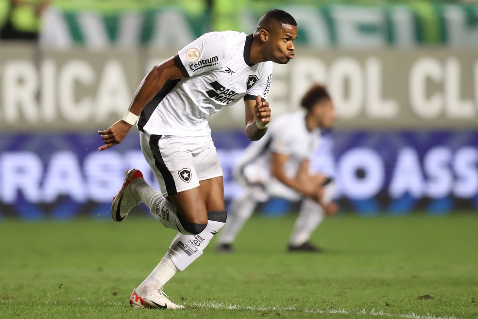 Júnior Santos comemora segundo gol pelo Botafogo contra o América-MG — Foto: Vítor Silva / BFR