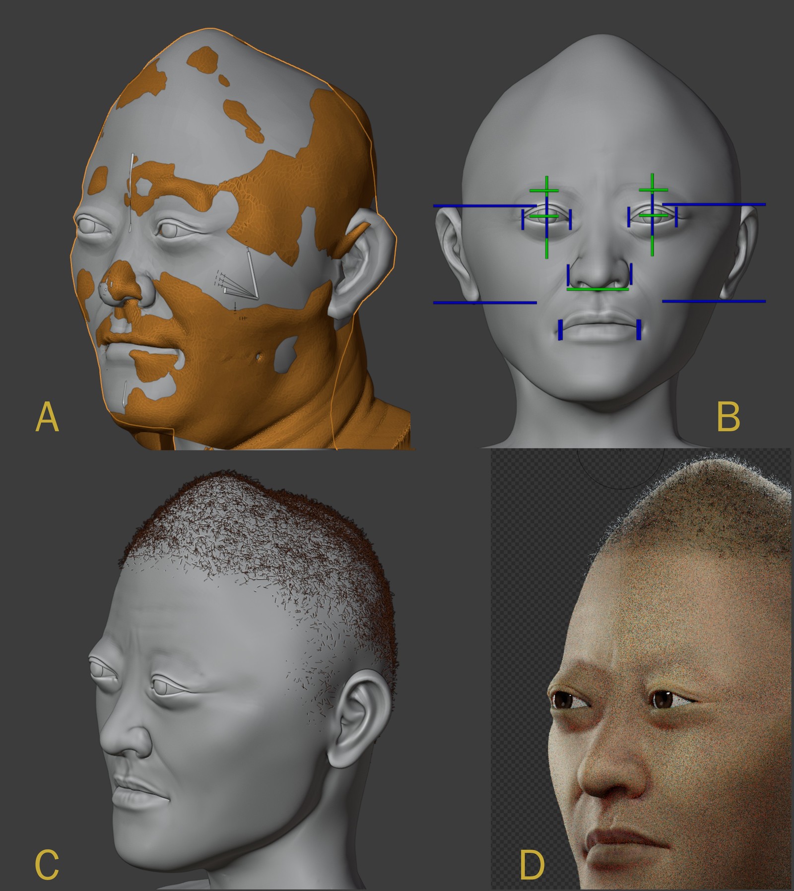 Detalhes de projeção de rosto a partir de crânio inca — Foto: Reprodução