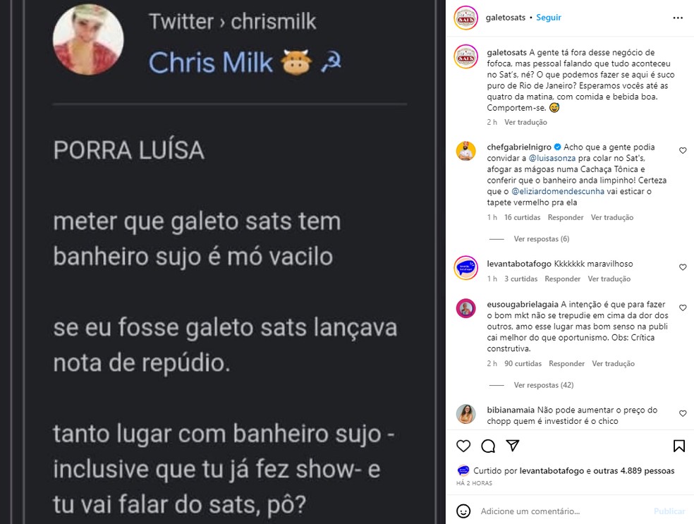 Galeto sat´s se pronuncia no Instagram sobre polêmica — Foto: divulgação/ galetosats redes