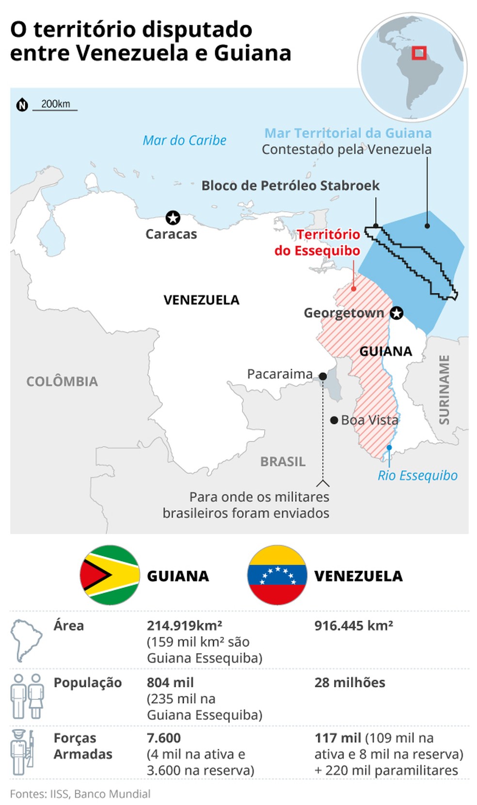 Região de Essequibo, disputada por Guiana e Venezuela — Foto: Editoria de Arte