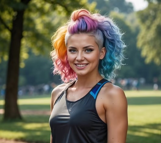 Aiyana Rainbow é ciclista e DJ romena que promove a diversidade e os direitos LGBTQIAPN+ — Foto: Fanvue