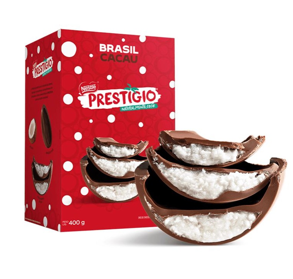A Brasil Cacau, agora oficialmente sob o chapéu da Nestlé, traz ovos recheados de Prestígio e também Lollo — Foto: Reprodução