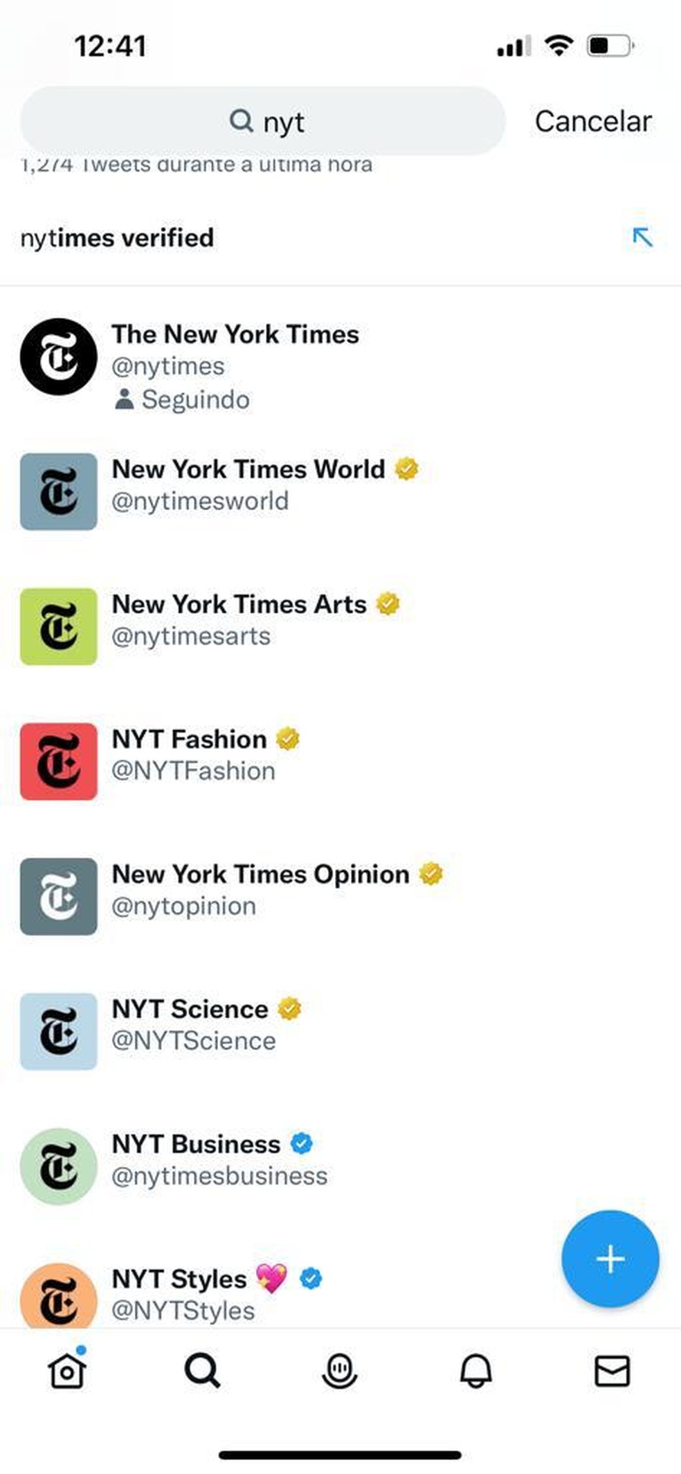 Página do New York Times aparece sem selo de verificação — Foto: Reprodução